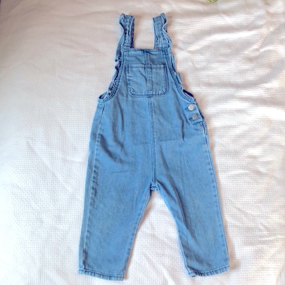 Zara Ruffle Trim Denim Overalls 12-18M